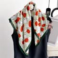 French style silk scarf with red tulips on light green background, stylish hair accessory - 68x68cm / Green
