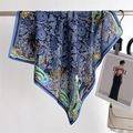 Detail of blue paisley silk scarf showing soft drape and luxurious satin texture - Navy Blue (FR56-1)
