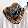 Luxurious paisley silk scarf with herringbone pattern draped on a white blazer coat - Black (FR56-3)