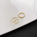 Gold plated square geometric ring set with minimalist thin band in 18k titanium steel - US 7 / Square Ring Set / Gold