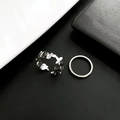 Ensemble de deux bagues en acier titane avec motif papillon évidé et anneau poli - US 7 / Ensemble de Bagues Simples Papillon Argent