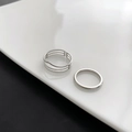 Two-piece silver titanium steel ring set with hollow layered design and polished finish - US 7 / Silver