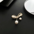 Elegant gold bow brooch with mother-of-pearl wings and hanging pearl accents - Bowknot Pearl Brooch (74#XZ)