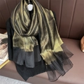 Detailed view of luxury black and gold gradient silk scarf with shimmering metallic finish - Champagne Black