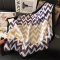 Gradient wave pattern silk scarf in purple and beige with black border elegant shawl - Purple Beige White Wave (FJ840-3) / 70x70cm