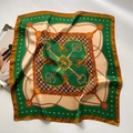 Foulard quadrato in seta verde con catene a chiave dorate e motivi a scacchi - Verde Vintage(FJ770-3)