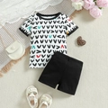 Baby boy summer 2-piece set with white printed T-shirt and black ribbed shorts - 90 / White Zirconia Set