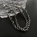 Silver twisted rope chain necklace with adjustable lobster clasp and metal tag - Titanium Steel Black Clavicle Necklace