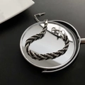 Industrial style silver titanium steel twisted bracelet with black fiber and lobster clasp - Titanium Steel Black Bracelet