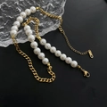 Collana a catena spessa in acciaio inossidabile dorato con perle finte bianche - Stile di Giunzione in Acciaio Inossidabile con Perle (02-D1)