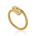 Vergulde gedraaide kabelring met witte kristallen en grote ronde centrale steen - Verstelbaar Open / Goud (Witte Zirconia)