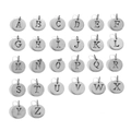 Set of 26 stainless steel alphabet round charms with hollowed letters for DIY jewelry - Letter A / Steel Color (Pendant Only)