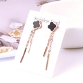 Pendientes de trébol en acero inoxidable oro rosa con borlas e incrustación - Oro Rosa - Negro