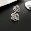 Elegante silberne Blumenohrstecker mit schimmernden rechteckigen weißen Zirkonia - Silberne Kamelien-Zirkonia-Ohrstecker (2-2#12)