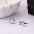 Minimalist smiley face jewelry set with stainless steel necklace and stud earrings - Silver Tone Smile Face Set