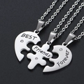 Ensemble de trois colliers puzzle en acier argenté avec gravure Best Friends Forever - Pendentif argenté uniquement