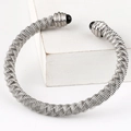 Bracciale a cavo ritorto in acciaio inossidabile con perle nere e finitura argento - Color Acciaio