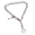 Bracciale a catena argento con pendente a cuore in madreperla e dettaglio chiave - Color Acciaio