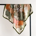 Floral print satin silk square scarf in olive green and pink peony pattern shawl - 90x90cm / Green Edge (FT253-2)