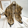 Baroque floral silk scarf with Greek key border draped on a white shirt - 90x90cm / Gold Yellow