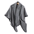 Detailed texture of gray faux cashmere shawl with black contrast blanket stitch edging - Gray