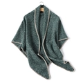 Thick dark green cashmere-like shawl with cream crocheted edges and a soft knit texture - Malachite green
