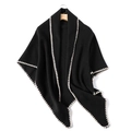 Detail of black cashmere shawl with decorative white zigzag stitching on the edges - Black
