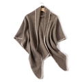 Detail view of brown cashmere scarf with handcrafted white whipstitch edges - Brown