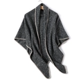 Detail of soft charcoal grey knit shawl with delicate beige scalloped lace edge trim - Dark Gray