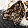 French vintage style satin square scarf with geometric patterns on luxury display - Black Beige (FJ833-3)
