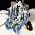 Französisches Vintage-Seidentuch 70cm mit Heißluftballon-Prints und Handtaschen-Mustern - Blau (FJ837-1)