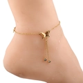 Minimalistisches 18K Roségold Schmetterling Fußkettchen mit Zirkon Quasten für Damen - Gold