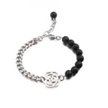 Bracciale in acciaio inossidabile con perle nere e ciondolo a forma di rosa traforata - Nero (Catena Argento + Perline Nere)