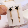 Pendientes de trébol dorados en acero inoxidable con borlas e incrustación negra - Dorado-Negro