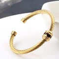 Golden 18K cable twist bangle featuring black Greek meander pattern and open cuff design - Full Gold Color