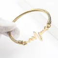 18k gold plated stainless steel cable bracelet with heartbeat pulse pattern design - Full Gold Color