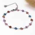Detail of colorful clover pendants on stainless steel anklet with glitter finish - Silver Multi-color Clover