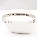 Bracciale rigido a C in acciaio inossidabile argento con frase 'You are unstoppable' - Sei inarrestabile