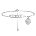 Bracelet cœur en acier titane avec gravure LOVE et un charme cœur 3D en finition argentée - Argent