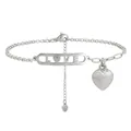 Silver stainless steel LOVE bracelet featuring hollow lettering and a polished heart charm - Silver