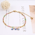 Mehrlagiges goldenes Fußkettchen mit bunten Perlen und blauen Evil-Eye-Anhängern - Gold
