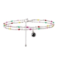 Double-layer stainless steel anklet with colorful beads and black gem pendant - Silver (Light Black Zirconia)