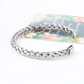 Silver woven stainless steel C-shaped open cable bracelet with polished end caps - Steel Color (Silver)