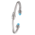 Bracelet jonc torsadé argenté ouvert avec pierres bleues au style d'or 18K - Argent-Agate Bleue