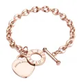 Detailed macro view of rose gold OT buckle and heart charm on stainless steel chain - Rose Gold