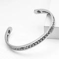 Silver stainless steel C-shaped cuff bracelet with grey chain inlay and magnets - Silver Bangle with Silver Chain