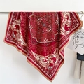 Baroque pattern square silk scarf in deep red with elegant gold floral prints for women - 90x90cm / Red