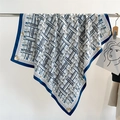 Detail of herringbone print scarf with lucky fashion letters and navy blue stars - 90x90cm / Blue (FN177-1)