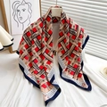 Fashionable 90cm herringbone silk square scarf with geometric letters and lucky print - 90x90cm / Red (FN177-3)