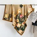 Elegant 90cm silk scarf featuring large lotus print and vintage bronze finish - Bronze Gold Lotus Print (FV12-2)
